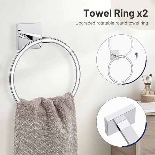 Lairuier 10-Piece Polished Chrome Bathroom Accessories, Towel Bar Set | Bathroom Hardware Set Includes SUS304 23.6" Towel Bar, Towel Ring, Toilet Paper Holder and Towel Hooks Wall Mounted - color: Polished Chrome, size: 10 Pieces - Extended