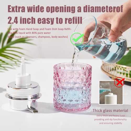 Malachi Foaming Hand Soap Dispenser, Refillable Clear Glass Foam Pump Bottle for Hand Soap, Dish Soap, Body Wash, Shampoo, Facial Cleanser & Baby Wash, Multi‑use for Bathroom, Kitchen & Commercial Use - color: Diamond Pink -2