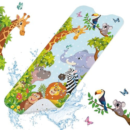 SHUCHING Baby Bath Mat for Tub Non Slip-40x16 Inch, Safari Animal | Bathtub Mat for Kids & Toddler Mold Free, Long Shower Mat for Inside Shower with Suction Cup, Machine Washable - color: Jungle Animal