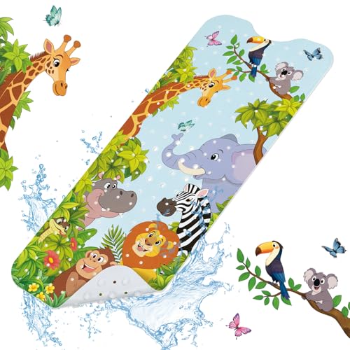 SHUCHING Baby Bath Mat for Tub Non Slip-40x16 Inch, Safari Animal | Bathtub Mat for Kids & Toddler Mold Free, Long Shower Mat for Inside Shower with Suction Cup, Machine Washable - color: Jungle Animal