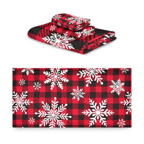 ALAZA Towel Bathroom Sets,Snowflakes Red Black Buffalo Plaid Towels 3-Piece 1 Bath Towel 1 Washcloth 1 Hand Towel,Bath Towel Set of 3 Soft Multifuntion for Home Kitchen Hotel Gym Swim Spa - color: Multi08