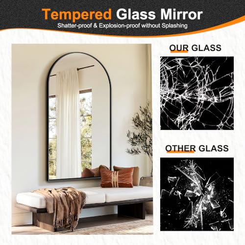 Arched Bathroom Mirror, Black, 55"x30" - color: Black, size: 55"L x 30"W