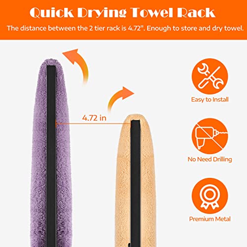 Freestanding Towel Racks 2 Tier Small Towel Holder Stand | for Bathroom Matte Black Stainless Steel Industrial for Hand Towels Blanket - color: Black