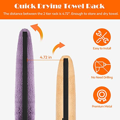 Freestanding Towel Racks 2 Tier Small Towel Holder Stand | for Bathroom Matte Black Stainless Steel Industrial for Hand Towels Blanket - color: Black