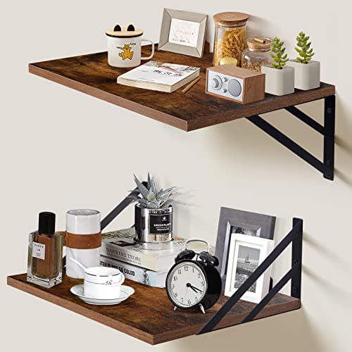 Tectocker-DOU 2 Pc Deep Floating Wall Shelves, Heavy Duty, 16x12, Brown | Easy Install, All Hardware Included. Holds 40 Lbs. Easy-Clean. For Living Room, Kitchen, Bathroom, Bedroom, Office. - color: Brown, size: 16W×12D