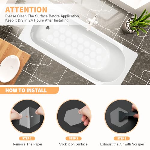 Non Slip Bathtub Stickers, Shower Stickers for Safety Bathroom Tubs, Bathtub Non Slip Stickers and Adhesive Decals Scraper for Bath Tub, Shower Floor, Stairs, Ladders(Square Shape, Clear) (24, Clear) - color: Clear