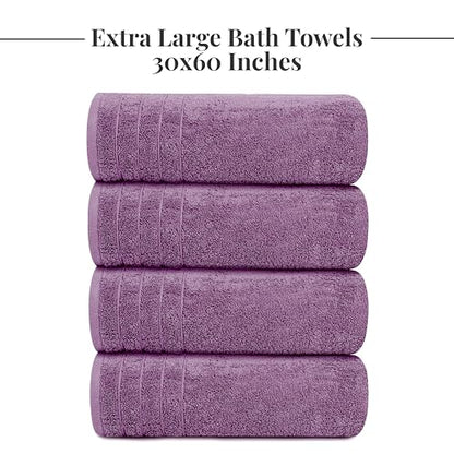 4 Piece Extra Large Bath Towels 30 x 60 Inches, Purple | 100% Cotton, Larger & Lighter Weight, Quicker to Dry, Super Soft and Absorbent, Perfect for Bathroom - color: Purple