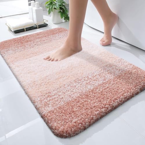 OLANLY Small Bathroom Rugs 24x16, Extra Soft Absorbent Microfiber Bath Rugs | Peach, Non-Slip Quick-Drying Rubber Backing, Washable Plush Bath Mat for Floor, Tub and Shower, Home Decor Accessories - color: Peach, size: 24" X 16"