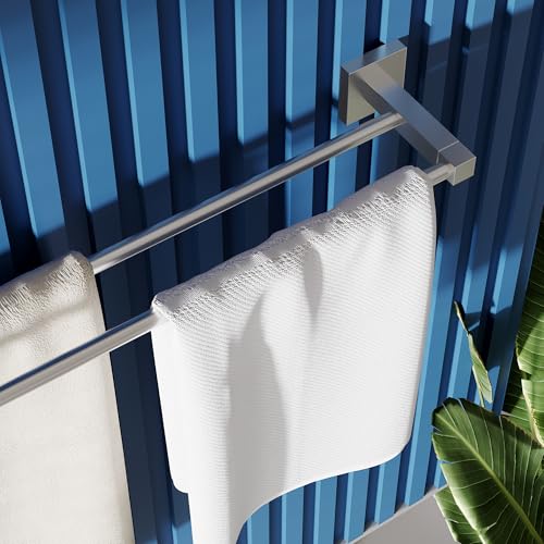 RUACQ Double Towel Bar 24" Towel Racks for Bathroom Wall Brushed Nickel | One-Piece Bath Towel Holder, Total Length 26 Inch Single Towel Rod Wall Mounted, 304 Stainless Steel Rustproof, Square Base - color: Brushed Nickel, size: 24 inch(Center to Center)