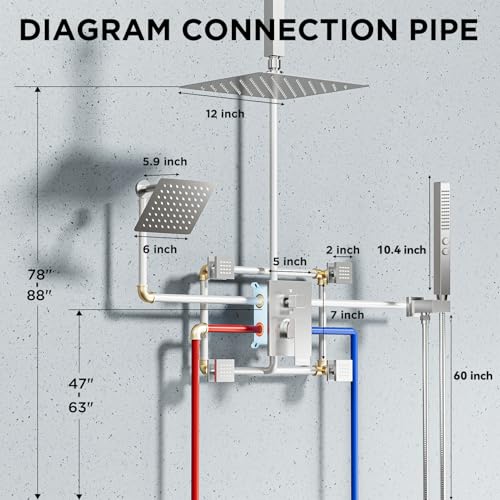 Rainfall Shower System with 4 Body Spray Jets, STARBATH 4 Way 12 + 6"Rainfall Shower Head with Handheld Combo, Shower Jets System High Pressure Shower Faucet Set, Brushed Nickel - color: Brushed Nickel, size: 6"+12"-03