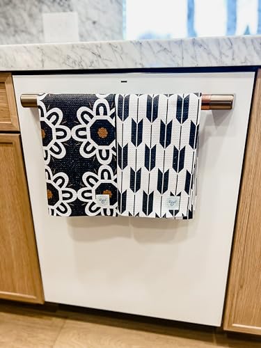 Kitchen Towels, Dish Towels for Kitchen, 2 Pc Kitchen Towel Set | Microfiber Waffle Towels, 16 x 26 inches, with Hanging Loops, Reusable Tea Towels, Cute Kitchen Towels - 2 Pack - color: Black
