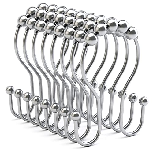 Bathway Shower Curtain Hooks Chrome Shower Curtain Rings Rust Proof, Smooth Glide Double Shower Curtain Hooks, 12Pcs Shower Curtain Hangers, Shower Hooks for Shower Curtain Bathroom Shower Rod Hooks - color: Chrome