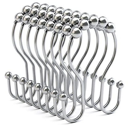Bathway Shower Curtain Hooks Chrome Shower Curtain Rings Rust Proof, Smooth Glide Double Shower Curtain Hooks, 12Pcs Shower Curtain Hangers, Shower Hooks for Shower Curtain Bathroom Shower Rod Hooks - color: Chrome