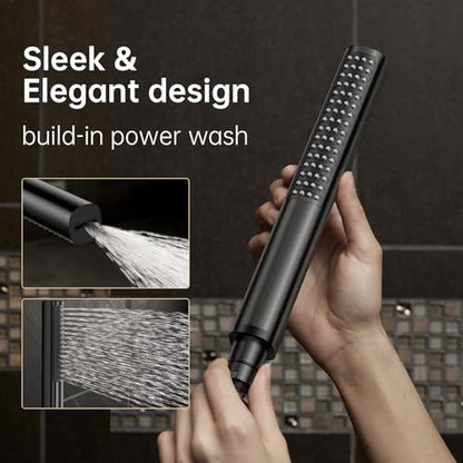 Veken 10" Luxurious All Metal Rain Shower Head with Handheld Spray Combo, High Pressure Rainfall Square Shower Heads with Extension Arm, Wide Dual Showerhead, Bathroom Accessories, Matte Black - color: Matte Black