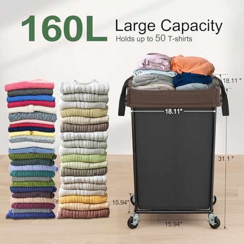 Rolling Laundry Basket with Wheels, Rolling Laundry Hamper with Wheels 2PK | Double Laundry Hampers Cart on Wheels, Narrow Slim Clothes Hamper Organizer with Sturdy Metal Frame, Black - color: Black 2 Pack, size: 160L