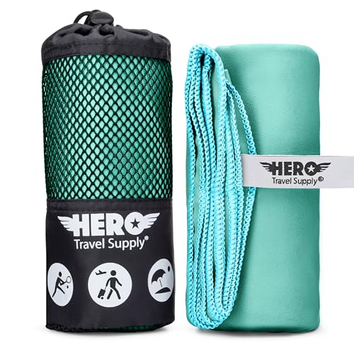 Hero Microfiber Large Beach Towel Compact for Travel (Aquamarine, 40" x 72") - color: Aquamarine, size: 40" x 72"