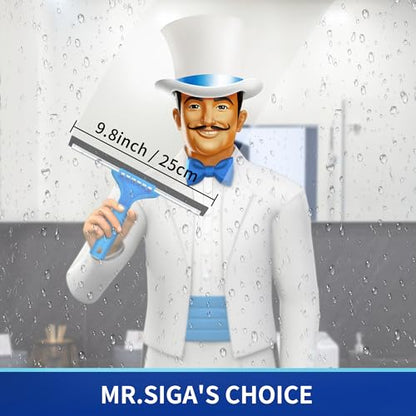 MR.SIGA Professional Window Squeegee & Microfiber Window Scrubber, 10 inch | 2 in 1 squeegee window cleaner tool - size: 10-inch