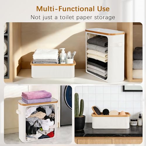 Livole Toilet Paper Storage Basket with Lid & Toilet Tank Basket | Free Standing, Large Capacity for 20 Regular Rolls or 15 Mega Rolls, Dual Handles, Clear Side Window, Bathroom, Beige - color: Beige