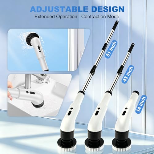 Electric Spin Scrubber, Cordless Shower Scrubber with 9 Scrub Brushes, 2 Speed & Battery Level Display, Adjustable Extension Handle Power Scrubber for Bathroom Tile Tub Floor