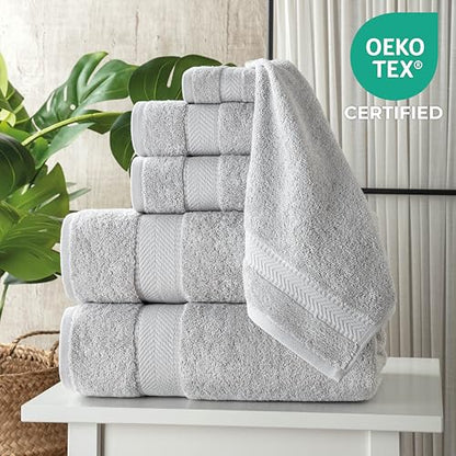 TEXTILOM 100% Turkish Cotton 6 Pcs Luxury Bath Towels, Soft & Absorbent Bathroom Towels Set (2 Bath Towel, 2 Hand Towel, 2 Washcloths)- Light Grey - color: Light Grey, size: 6 Pcs Towel Set