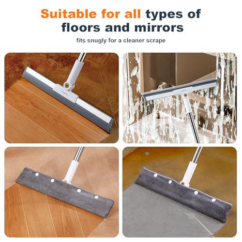 Rubber Squeegee Broom for Floor,Upgrade 62" Long Handle Window Squeegee, 2 Cleaning Cloths, Silicone Pet Hair Remover,Magic Broom Removes Water Spots, Stains, Grease, and Hair from Glass Surfaces. - size: Large (3 in 1)