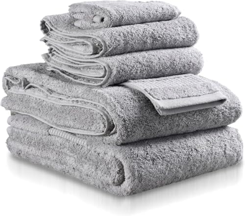 Delilah Home Turkish Cotton Bath Towels - Soft and Absorbent, 100% Organic, 700 GSM Thick Weave, Gentle for Sensitive Skin - 6-Piece(2 Large Bath Sheets, 2 washcloths, 2 Hand) Bathroom Towel Set - color: Grey, size: 6 Piece Set