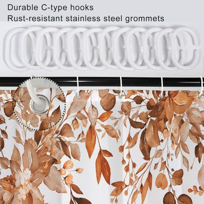 Brown Eucalyptus Shower Curtain Extra Wide 108x72 inch 18 Hooks | Waterproof Spring Leaves Shower Curtain Set for Bathroom, Soft and Lightweight, Machine Washable - color: Brown, size: 108"W x 72"L (Pack of 1)