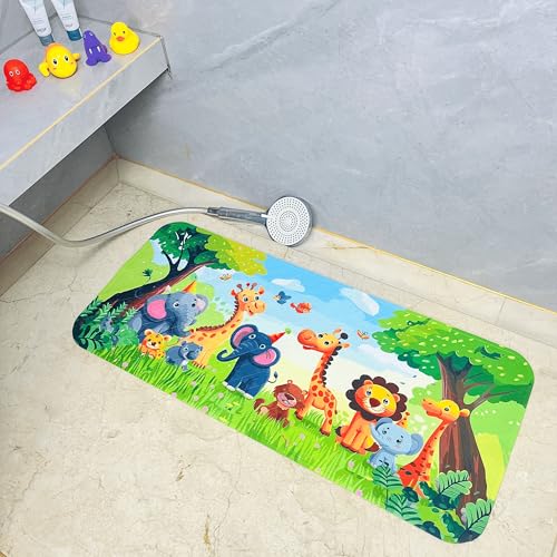 Cute Cartoon Non-Slip Bath Mat for Tub - Anti-Slip Kids Bathtub Mat, Slip-Resistant Shower Mat for Bathroom Safety, 35 X 15.3 Inch, Easy to Clean (Jungle) - color: Jungle