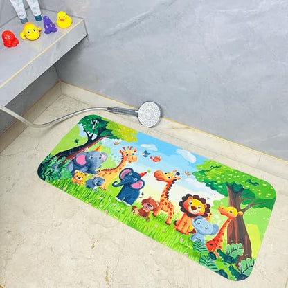 Cute Cartoon Non-Slip Bath Mat for Tub - Anti-Slip Kids Bathtub Mat, Slip-Resistant Shower Mat for Bathroom Safety, 35 X 15.3 Inch, Easy to Clean (Jungle) - color: Jungle