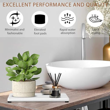 3PCS Water Absorbing Stone Tray, Fast Drying Stone Sink Tray, Stones Soap Trays, Water Absorbent Diatomite Trays, Diatomite Coasters for Kitchen Sink Bathroom Counter, Hand Soap Dish & Holders - color: 1pcs 21×10cm + 2pcs 10×10cm White Wave