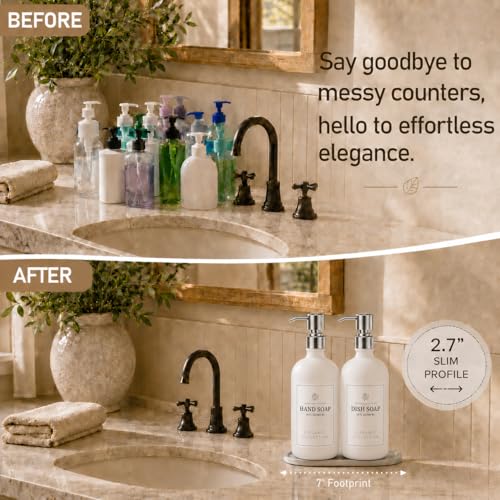 Fachixy White Glass Soap Dispenser 2 Pack, 16 Fl Oz, 14 Waterproof Labels | Leak-Resistant Stainless Steel Pump, Non-Slip Pad, Hand & Dish Soap Dispenser Bottles Set for Kitchen and Bathroom - color: Off-white