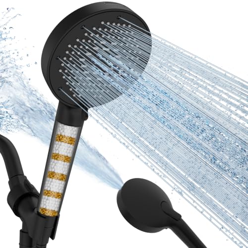 SR SUN RISE NSF Certified Filtered Shower Head with Handheld for Hard Water to Remove Chlorine High Pressure 9-Spray Setting (with Power Wash) Anti-Clog Nozzles(1 Filter, Matte Black) - color: Matte Black, style: 1.8 Gallon Per Minute+1 Filter