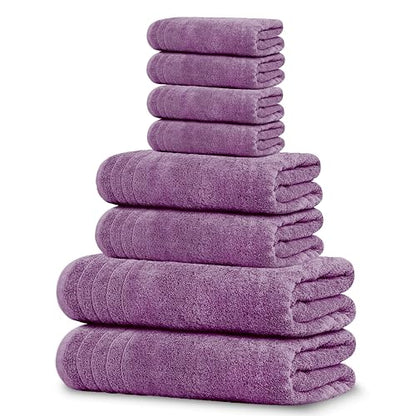 Tens Towels 8 Piece Towel Set, 2 XL Bath, 2 Hand, 4 Washcloth, Purple | 100% Cotton, Lighter Weight, Quicker to Dry, Super Absorbent, Perfect for Bathroom - color: Purple