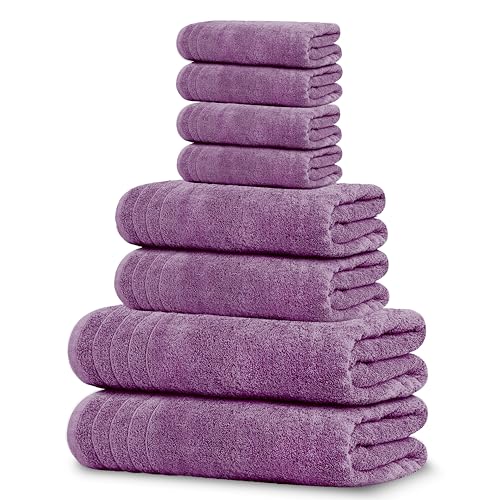 Tens Towels 8 Piece Towel Set, 2 XL Bath, 2 Hand, 4 Washcloth, Purple | 100% Cotton, Lighter Weight, Quicker to Dry, Super Absorbent, Perfect for Bathroom - color: Purple
