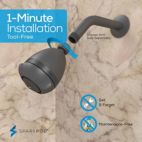 SparkPod High Pressure Shower Head, 3 Inch Fixed Showerhead, Charcoal Grey | Rain, Pulsating & Combo Modes, Helps Boosts Low Water Pressure, Anti-Clog Nozzles, Easy Install - color: 5. Charcoal Grey