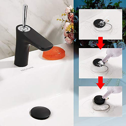 REGALMIX Pop Up Drain, Bathroom Faucet Vessel Vanity Sink Drain Stopper, Built-in Anti-Clogging Strainer, Without Overflow Matt Black,Fits Standard American Drain Hole(1-1/2" to 1-3/4") RWF082G - color: Black, size: Without Overflow