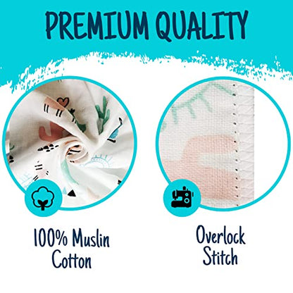 Baby Swaddle Blanket and Washcloths Set,12 Pieces Muslin Cotton Baby Swaddle Wrap and Wash Cloths Unisex for Boys and Girls, 4 Pack for 40 x 40 Inches and 8 Pack for 8 x 10 Inches - color: Animal Friends