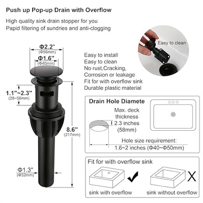Matte Black 2-Handle 8 Inch Widespread Bathroom Faucet, 3 Holes | Derengge Traditional Widespread Sink Faucet, With Pop-Up Drain 360° Swivel Stainless Steel Spout,F-8805P-MT - color: Matte Black