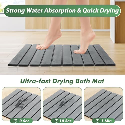 Aertiavty Stone Bath Mat Foldable, 23x15 Inch Bath Mat Stone Bathmat Quick Dry for Bathroom Kitchen Counter, Diatomaceous Earth Bathroom Mats for Water Absorbing Diatomite Self Drying Mats Dark Gray - color: Dark Gray