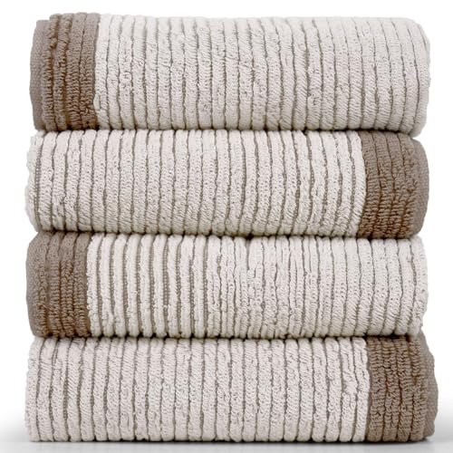 Cleanbear Hand Towels for Bathroom Set of 4, Jacquard Weaved Cotton Face Towels, 28 x 13.7 Inches (Light-Brown) - color: Light-brown