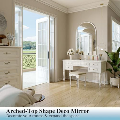 Frameless Bathroom Mirror, 24"x40" Beveled Arched Wall Mirrors | Frameless, 15mm beveled edge, 5mm HD glass, shatterproof, anti-rust, french cleat, for bathroom/bedroom/entryway - size: 24"L x 40"W
