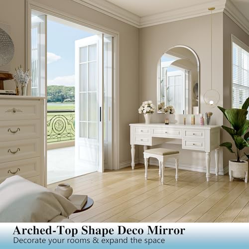 Frameless Bathroom Mirror, 22"x30" Beveled Arched Vanity Mirrors | Frameless, 15mm beveled edge, 5mm HD glass, shatterproof, anti-rust, french cleat, for bathroom/bedroom/entryway - size: 22"L x 30"W