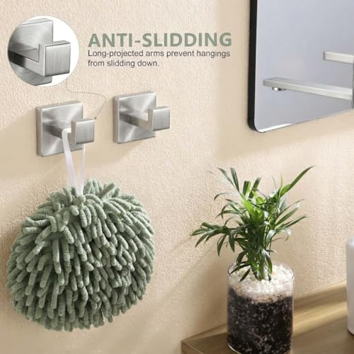 5-Piece Bathroom Hardware Set, 23.6 in Towel Bar, Brushed Nickel | SUS304 stainless steel, 55 mm square bases, concealed screw mount, towel ring, toilet paper holder, 2 robe hooks - color: Brushed Nickel