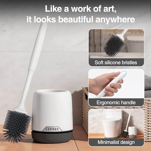 Silicone Toilet Brush and Holder Set with Ventilated Holder, Floor Standing & Wall Mounted Toilet Scrubber - color: Black, size: 1 Pack