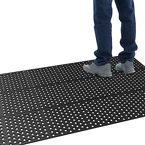 ROVSUN Rubber Floor Mat with Holes, 3x10 FT Hollow Large Mat Roll, Anti-Fatigue/Non-Slip Drainage Mat, for Industrial Kitchen Restaurant Bar Bathroom, Indoor/Outdoor Cushion - size: 35.4"L x 118"W x 0.4"Th
