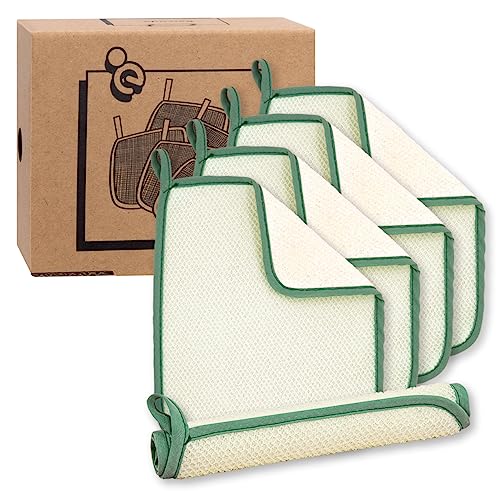 myHomeBody Dual Side Exfoliating Washcloth, White with Green Edge, Set of 5 | Exfoliating Bath Cloth, With Soft and Scrubbing Side, Body Exfoliation Scrubber for Bath and Shower, Durable Construction
