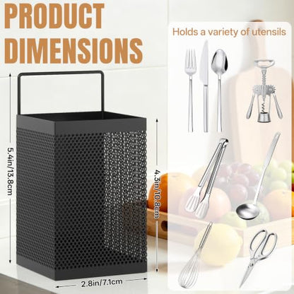 DTUQYX Wall-Mounted Kitchen Utensil Holder - No Drilling Self-adhesive Organizer Basket Countertop Silverware Caddy, Dual Use Mesh Storage for Spoons, Forks, Cooking Tools Bathroom & Makeup, Black