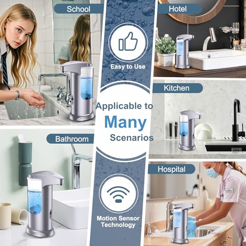 12.5oz Automatic Liquid Soap Dispenser, Touch-Free Battery Operated Adjustable Soap Dispensing, Volume Premium for Kitchen Bathroom Toilet - color: Silver