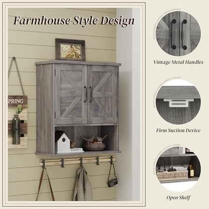 Smuxee Farmhouse Bathroom Cabinet Wall Mounted, Washed Grey Small Medicine Cabinet with Adjustable Shelf, Bathroom Cabinet for Living Room, Laundry Room - color: Washed Grey, size: Small