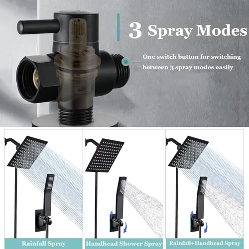 Shower Head with handheld, High Pressure 8'' Rain Shower Head/Brass Handheld Shower Combo,with 78'' Hose Anti-leak Shower Head with Adhesive Shower Head Holder (Square, Black) - color: Black, size: 8